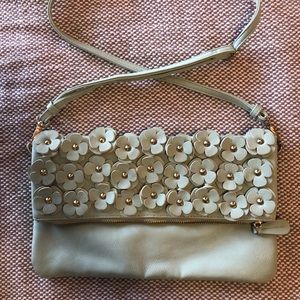 Mint colored floral clutch/handbag